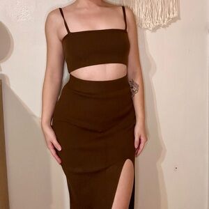 Elegant Brown Women's Skirt Set